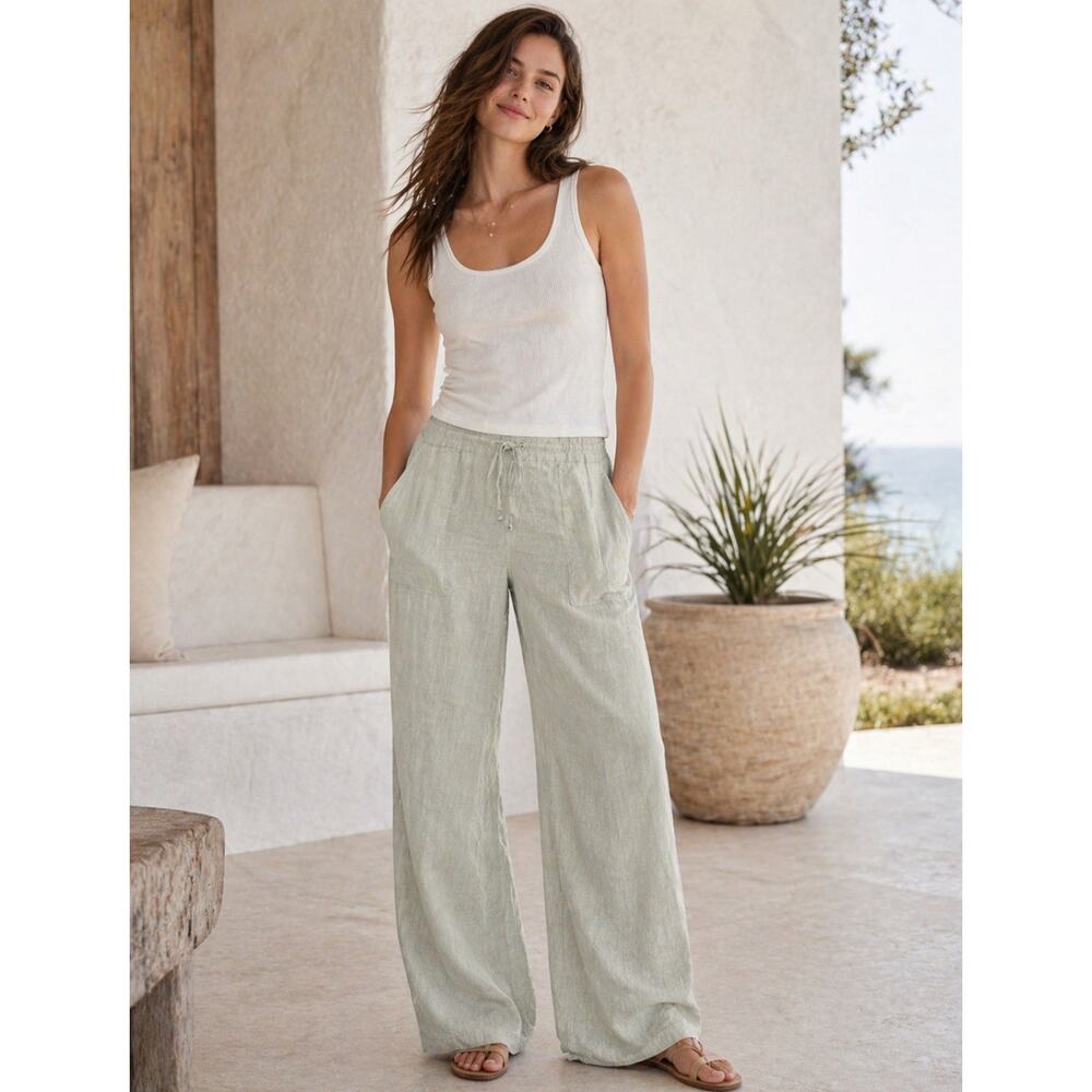 Coastal beach palazzo Boho Victoria’s Secret Linen Wide Leg Drawstring Pants 8S